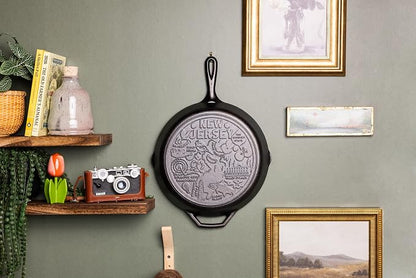 Lodge 12 Inch Cast Iron Skillet – Pre-Seasoned Frying Pan with Teardrop Handle – Oven, Stovetop, Grill & Campfire Use – Made in USA – Non-Toxic, Even-Heating Cookware – New Jersey