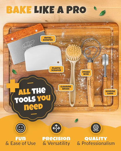 CRUSTLOVE Loaf Pan for Bread Baking - incl. Sourdough Bread-Baking Supplies like Banneton Bread-Proofing Basket - 2QT Enameled Oval Cast Iron Dutch Oven, Bread-Oven, Sour Dough Bread-Banking-Pan Tools