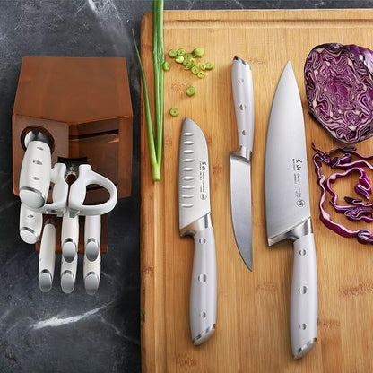 Cangshan Alps Series 1026665 German Steel Forged 12-Piece Knife Block Set, Acacia (White)