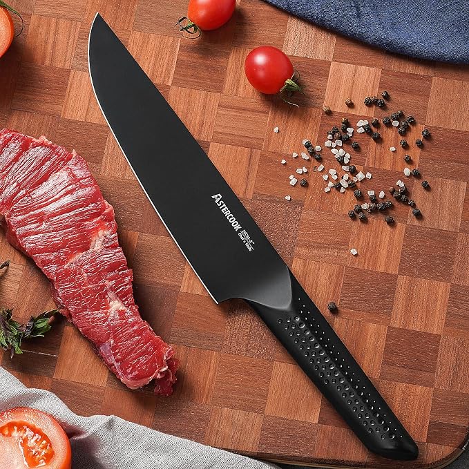 Astercook Chef Knife, 8 Inch Pro Kitchen Knife Dishwasher Safe, High Carbon German Stainless Steel Chef's Knives with Ergonomic Handle, Elegant Black, Best Gifts