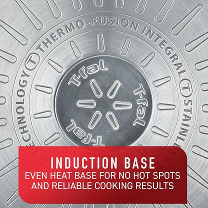 T-fal Platinum Stainless Steel with Nonstick Cookware Set 12 Piece Induction Oven Broiler Safe 500F Pots and Pans, Dishwasher Safe Silver