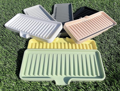 Silicone Soap Dish Tray and Sponge Holder with Drain Chute, Rectangular, Kitchen and Bathroom Sink Organizer (Light Grey, 9"x3.5")