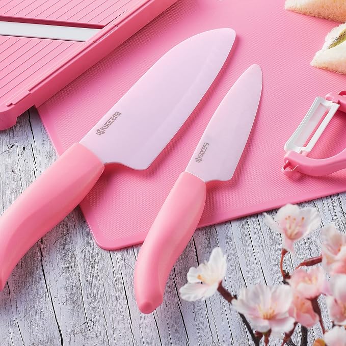 Kyocera FK-3PC-SE Advanced ceramic Revolution Series Knife Set, Blade Sizes: 5.5", 4.5", 3", Pink, 3Piece