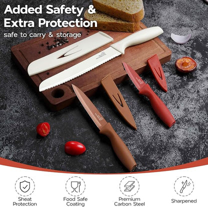Onader 12 Pieces Kitchen Knife Set with Blade Guards, Stainless Steel Sharp Knife Set for Kitchen, Multicolor