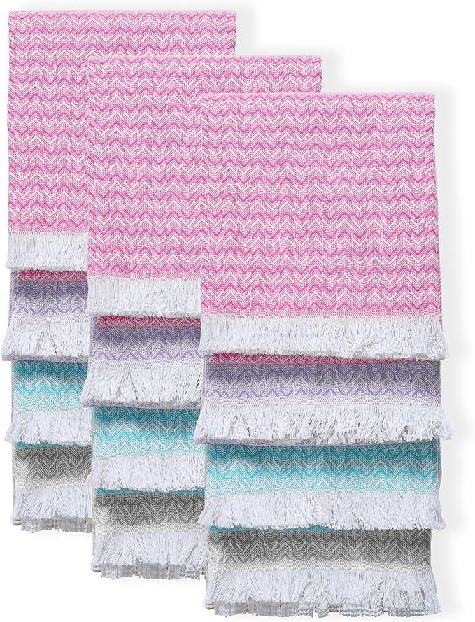 TWINY threads Chevron Weave Kitchen Towel Multi Color Set, Premium 100% Cotton Kitchen Linen, Absorbent, Quick Drying, Machine Washable, Multi Purpose Towel for Drying Dishes, Set of 12, 16"x26"