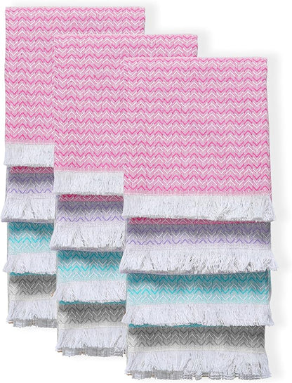 TWINY threads Chevron Weave Kitchen Towel Multi Color Set, Premium 100% Cotton Kitchen Linen, Absorbent, Quick Drying, Machine Washable, Multi Purpose Towel for Drying Dishes, Set of 12, 16"x26"