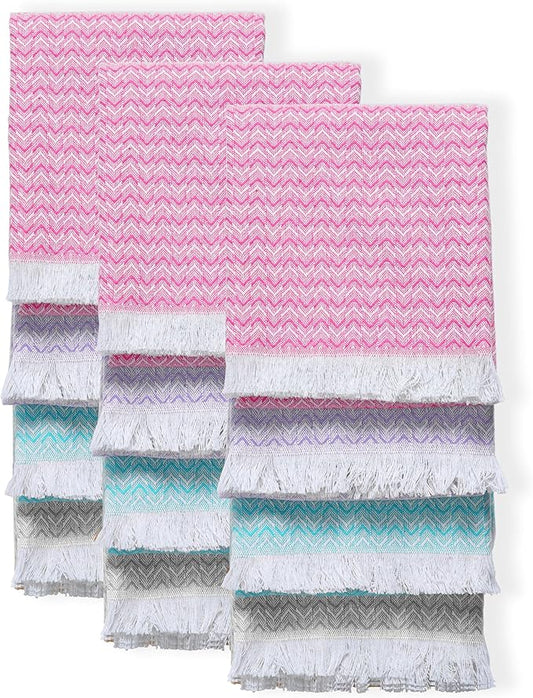 TWINY threads Chevron Weave Kitchen Towel Multi Color Set, Premium 100% Cotton Kitchen Linen, Absorbent, Quick Drying, Machine Washable, Multi Purpose Towel for Drying Dishes, Set of 12, 16"x26"