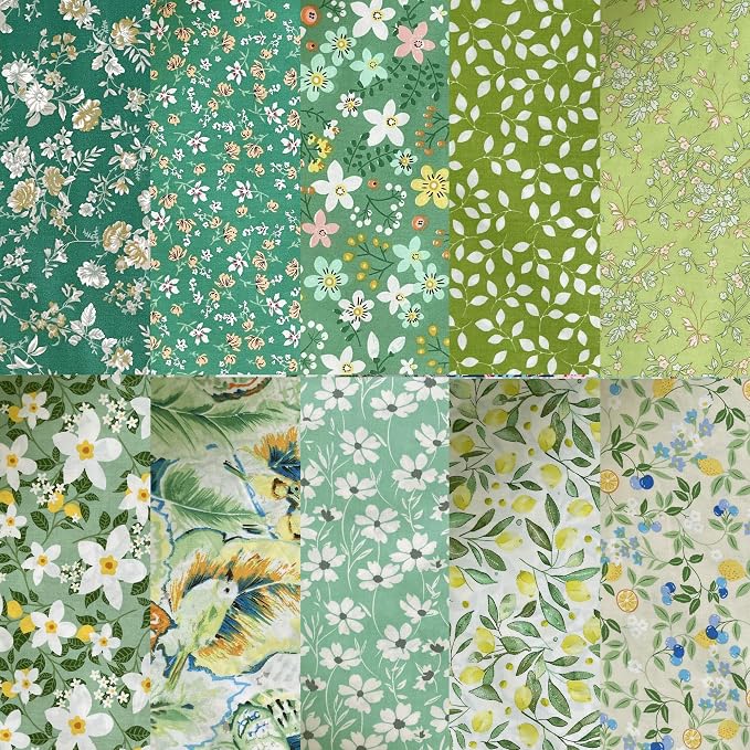 HANPATQUI 50PCS 8 x 8 inch Green Printed 100% Cotton Fat Quarters Fabric for Sewing and Quilting Bundles Precut Fabric Square for DIY Craft Patchwork