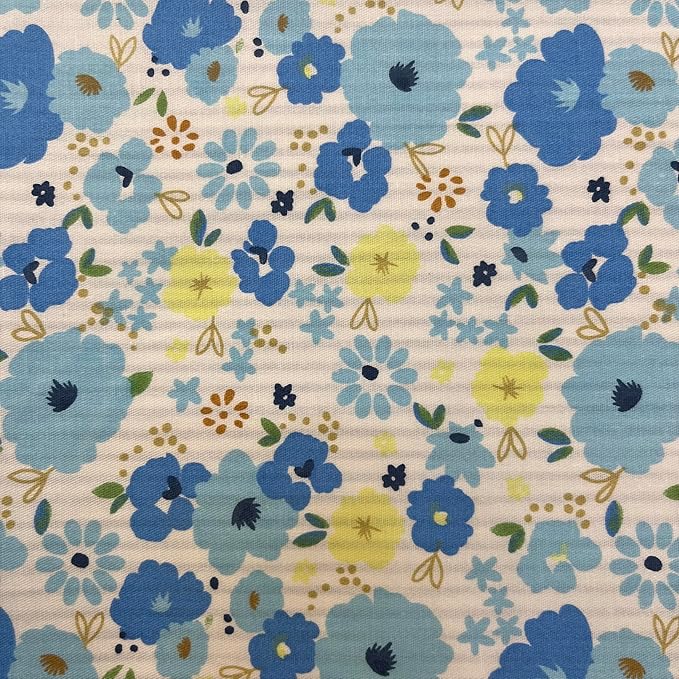 7 pcs 20" x 20" Cotton Fabric DIY Making Supplies Quilting Patchwork Fabric Fat Quarter Bundles DIY for Quilting Cotton Patchwork Cushions (Blue Flowers, 20" x 20")