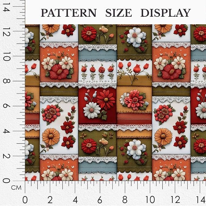 Patchwork Floral Cotton Fabric Panel 61 x 36.6 Inches, Vintage Quilt Style Printed Cotton Sewing Fabric, 140 GSM, Made in Turkey