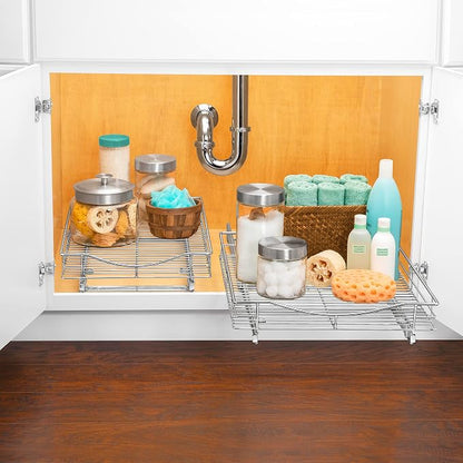 LYNK PROFESSIONAL® Pull Out Cabinet Organizer, 14" x 21" Slide Out Cabinet Organizer Pull Out Drawer – Pull Out Shelves for Kitchen Cabinets – Under Sink Organizers - Lifetime Ltd. Warranty, Chrome