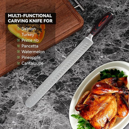 DiiHAUZZ Brisket Slicing Knife, 12" Carving Knife Razor Sharp High Carbon Steel with Ergonomic Pakkawood Handle for Meat, Roast Beef, BBQ, Turkey, Grilling Gift for Men