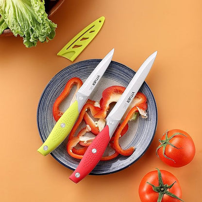 VITUER Chef Knife, 3PCS Kitchen Knife, Multicolor Stainless Steel Sharp Chef Knife Set (3Pack, Yellow, Red, Green)