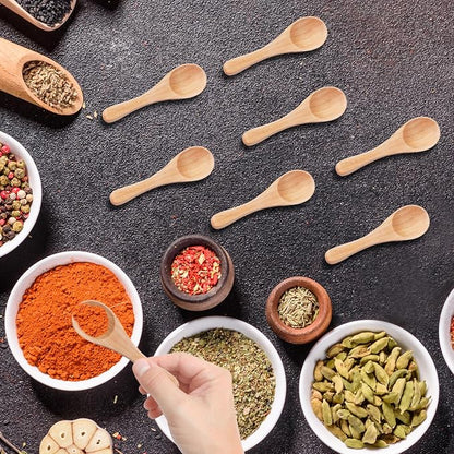 8pcs Handmade Small Wooden Spoons, 3.93x1.18 Inch Wooden Color Mini Condiment Spoons Tiny Spoons Wooden Serving Utensils Teaspoon for Eating Honey Spices Sauces Sugar Salt