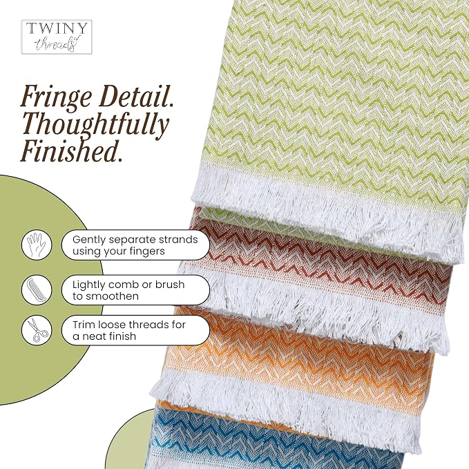 TWINY threads Chevron Weave Kitchen Towel Multi Color Set, Premium 100% Cotton Kitchen Linen, Absorbent, Quick Drying, Machine Washable, Multi Purpose Towel for Drying Dishes, Set of 4, 16"x26"