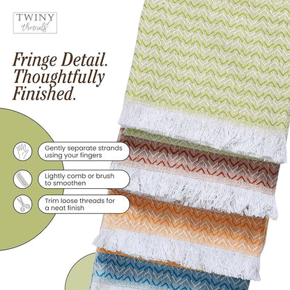 TWINY threads Chevron Weave Kitchen Towel Multi Color Set, Premium 100% Cotton Kitchen Linen, Absorbent, Quick Drying, Machine Washable, Multi Purpose Towel for Drying Dishes, Set of 4, 16"x26"