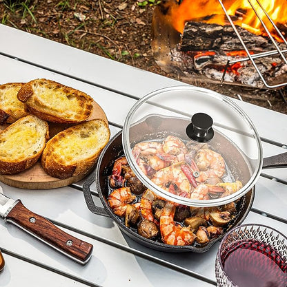 Utopia Kitchen Premium Saute Frying Pan 12 Inch, Cast Iron Chefs Pan, Pre Seasoned Cast iron Skillet With Lid, Safe Grill Cookware for Indoor & Outdoor Use, Black