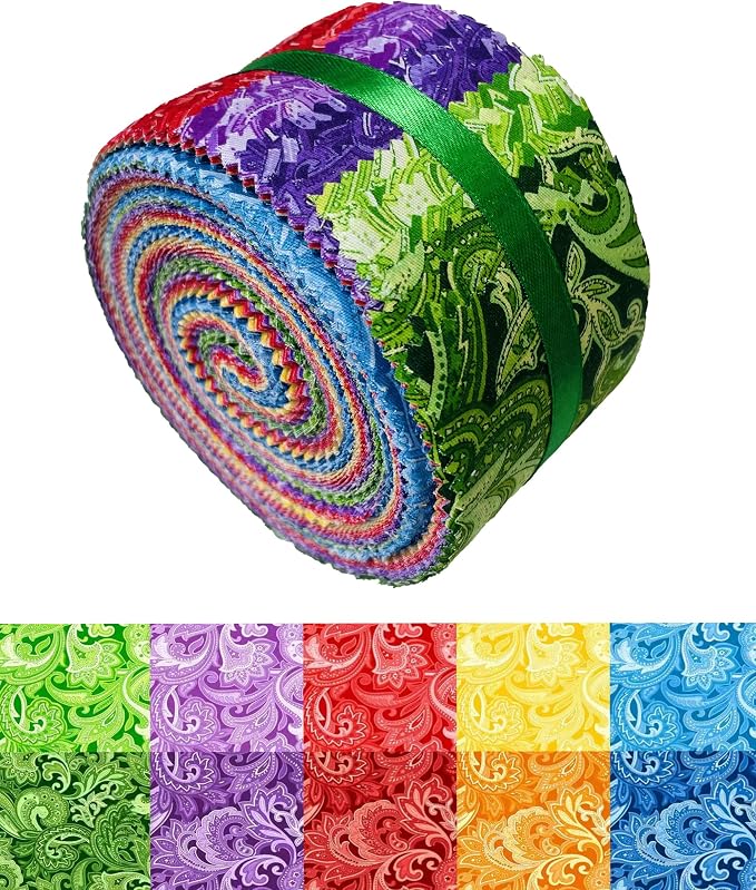 40 Strip Jelly Roll Fabric Strips for Sewing, 100% Cotton Fabric for Quilting Crafting, Precut Bundles, Patchwork Precut Quilt Squares-2.5" x 44" Paisley