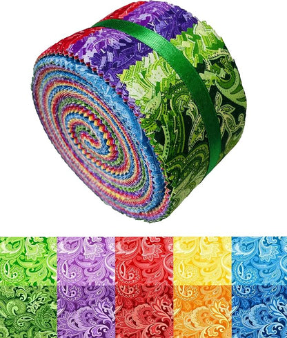 40 Strip Jelly Roll Fabric Strips for Sewing, 100% Cotton Fabric for Quilting Crafting, Precut Bundles, Patchwork Precut Quilt Squares-2.5" x 44" Paisley