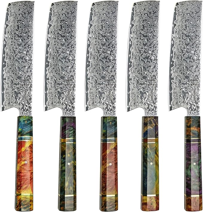 Damascus Chef Knife Unique One of Kind Handle Professional Japanese Chefs Kitchen Knife Vg10 67 Layers Damascus Steel Knive (Nakiri 7")