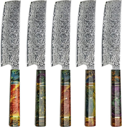 Damascus Chef Knife Unique One of Kind Handle Professional Japanese Chefs Kitchen Knife Vg10 67 Layers Damascus Steel Knive (Nakiri 7")