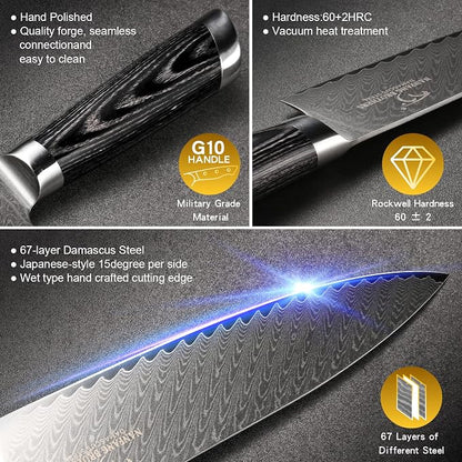 NANFANG BROTHERS Damascus + VG10 Knife,72 Layers, Sharp,Multi-functional,Cooking Utensils,Cutting Meat,Vegetables,Fruits,Home Use,Commercial