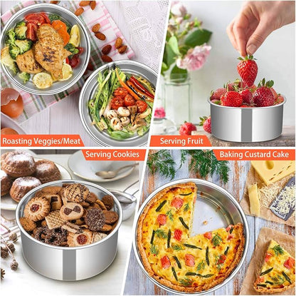 TeamFar 6 Inch Cake Pan, 6” x 3” Deep Round Cake Pan Tier Baking Tins Set Stainless Steel, For Baking Steaming Serving, Healthy & Toxic Free, Deep & Straight Size, Oven & Dishwasher Safe - Set of 2