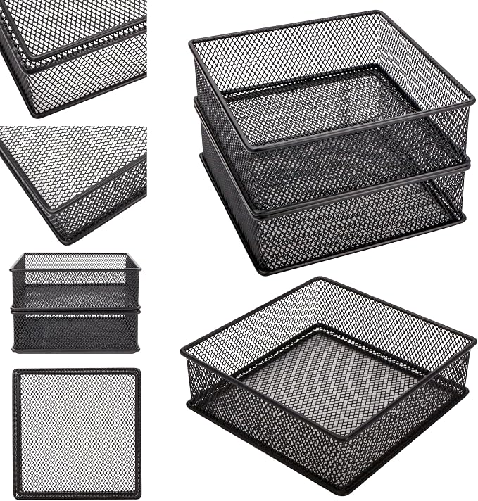 Annova Mesh Stackable Drawer Cabinet and Shelf Organizer Bins Storage Basket School Office Supply Holder Tray- Set of 2 (Black, 6x6x2 Inch)