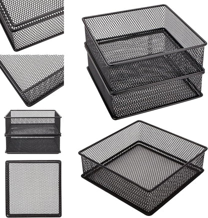 Annova Mesh Stackable Drawer Cabinet and Shelf Organizer Bins Storage Basket School Office Supply Holder Tray- Set of 2 (Black, 6x6x2 Inch)