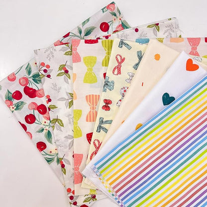7Pcs 20" x 20" Cotton Fabric DIY Making Supplies Quilting Patchwork Fabric Fat Quarter Bundles DIY for Quilting Cotton Patchwork Cushions (Cherry, 20 x 20 inches)