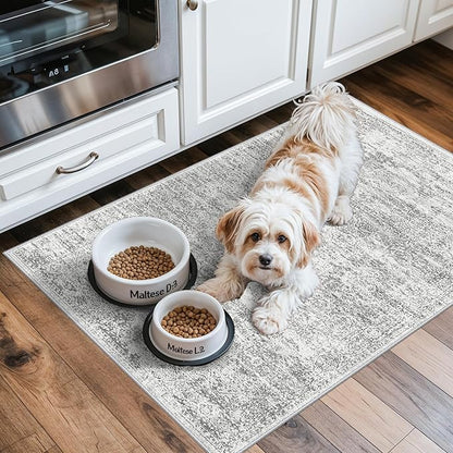 Washable Rug 2x3 for Entryway, Small Non-Slip Kitchen Throw Mat for Sink, Soft Low-Pile Stain & Fade-Resistant Indoor Mat for Pet Area & Bathroom (Grey/Ivory)