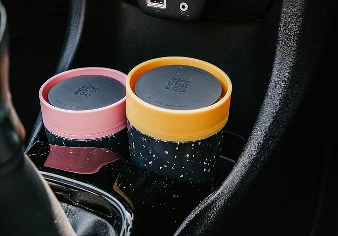 Circular and Co Leakproof Reusable Coffee Cup 8oz/227ml - The World's First Travel Mug Made from Recycled Coffee Cups, Sustainable & Insulated. (Black & Giggle Pink)