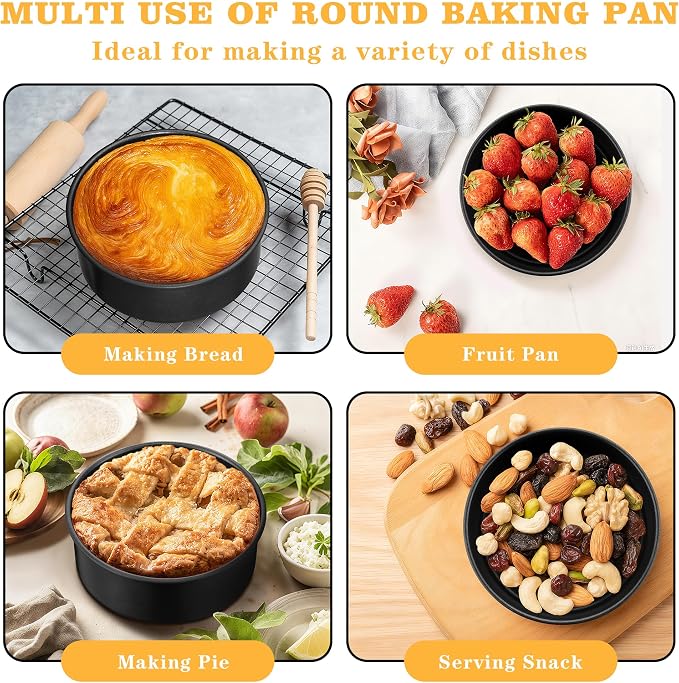 E-far 7 Inch Round Cake Pan Set of 3, Nonstick Stainless Steel Baking Pans Tin, Bakeware for Layer Cakes, Stainless Steel Core & Non-toxic Coating, Straight Side & 2 Inch Deep