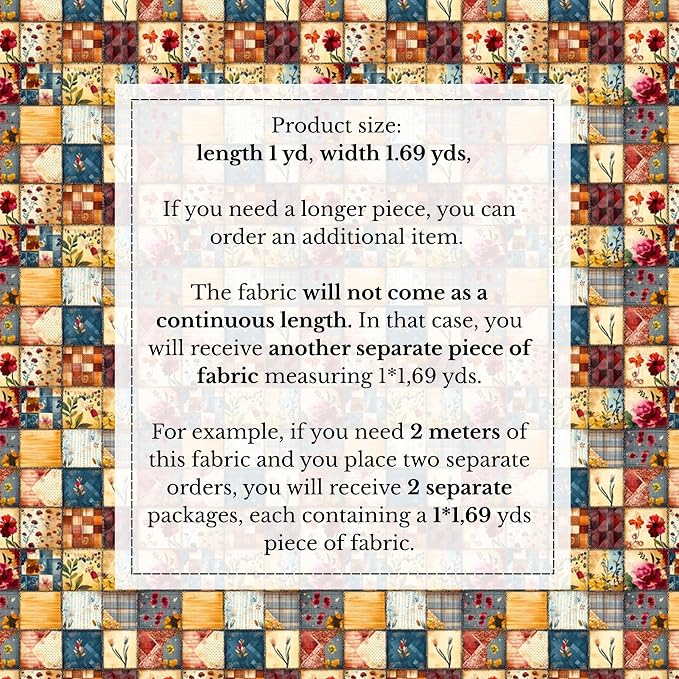 100% Cotton Fabric by the Yard – Turkish Quality Quilting & Sewing Fabric, 1 Yard x 1.69 Yards Wide, Patchwork Cotton for Crafts