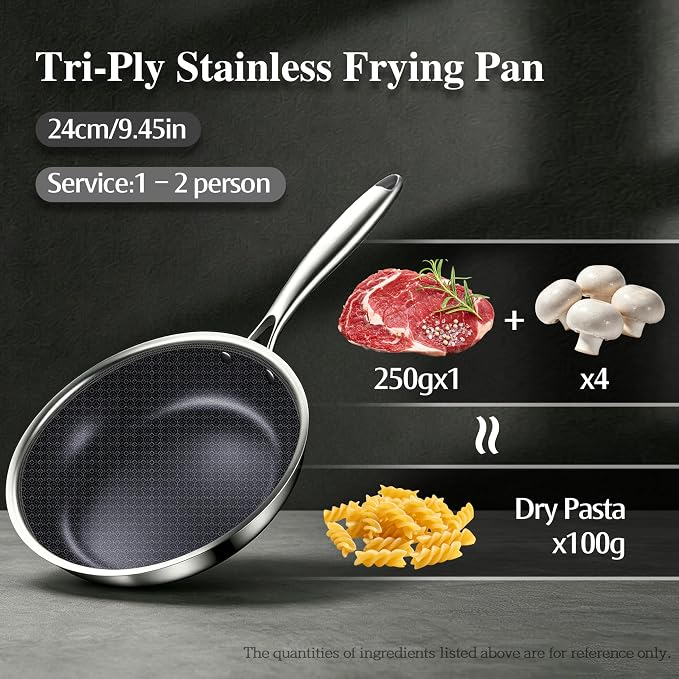BRASA 3PCS pot and pan set,nonstick cookware set,stainless steel pan set,Ceramic coating,Compatible Gas,Induction Dishwasher safe (PFOS, PFOA Free) 3frying pan set