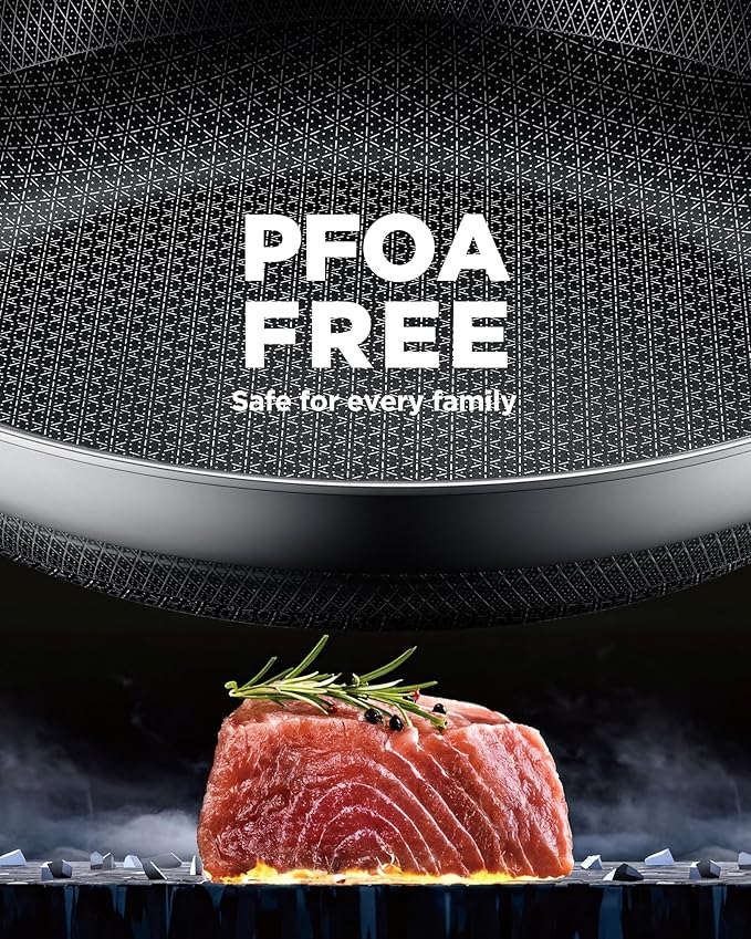 Non Stick Frying Pans, 12-inch with Lid, Nonstick Hybrid Fajita Pans, Stainless Steel Skillets, Dishwasher & Oven-Safe, PFOA Free Cookware, Induction Compatible Cooking Pan