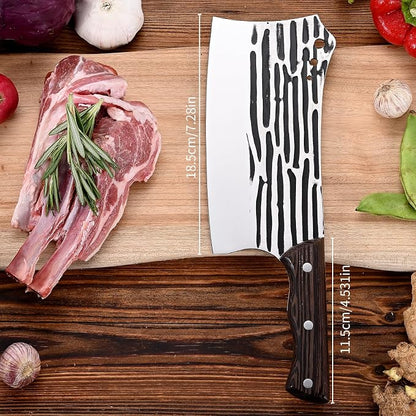 Forged Kitchen Knife - Chef & Butcher Knife for Meat Cutting & Slicing, Serbian Design, Wood Handle, Gift Packaging