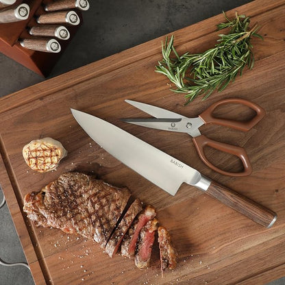 Babish High-Carbon 1.4116 German Steel 15 Piece Full Tang Forged Cutlery Kitchen Knife Block Set - Dark Pakka Wood Handle