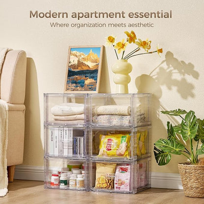 Vtopmart 9 Pack Clear Stackable Storage Drawers 15QT,Easily Assemble Closet Organizers,Plastic Storage Bins for Bathroom,Cabinet,Kitchen Pantry,Under Sink Organization(Medium)