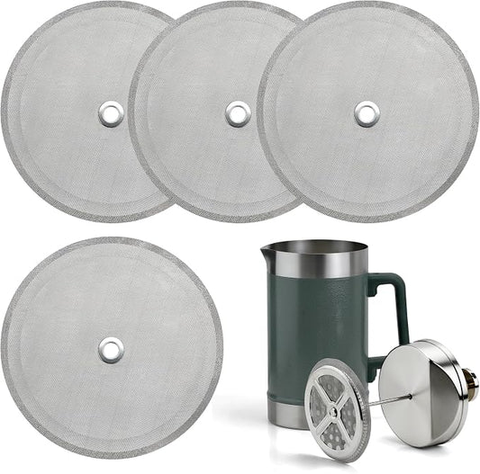 French Press Filter Compatible with Stanley French Press, 4 Pcs Reusable Stainless Steel Filter for Stanley Coffee Maker 48 oz
