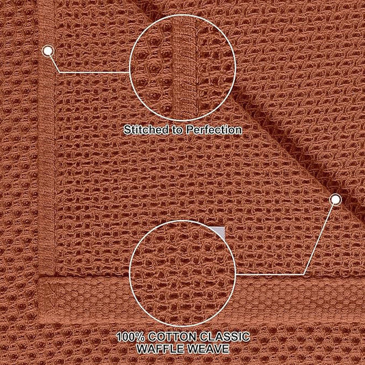 Homaxy 100% Cotton Kitchen Towels and Dishcloths Set, 12 x 12 Inches and 13 x 28 Inches, Set of 8 Bulk Kitchen Towels Set, Ultra Soft Absorbent Dish Cloths for Washing Dishes, Rust