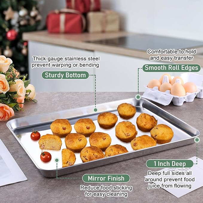 Homikit Half Baking Sheet with Wire Rack (1 Pan+1 Rack), 18" x 13" Stainless Steel Cookie Sheet Pan with Grid Cooling Rack Set for Baking, Large Bacon Tray for Oven Cooking Roasting, Dishwasher Safe