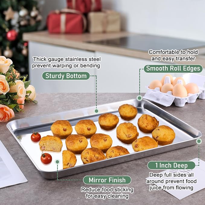 Homikit Baking Half Sheet with Rack Set (2 Pans+2 Racks), 18" x 13" Stainless Steel Cookie Sheets Pan with Wire Cooling Racks for Baking, Nonstick Large Bacon Crisp Trays for Oven, Non Toxic
