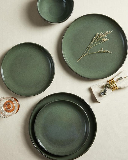 Pokini Plates and Bowls Sets for 8, 24 Piece Dinnerware Set for Large Families & Entertaining, Elegant Design, Dishwasher & Microwave Safe, Chip Resistant and Durable, Forest Green