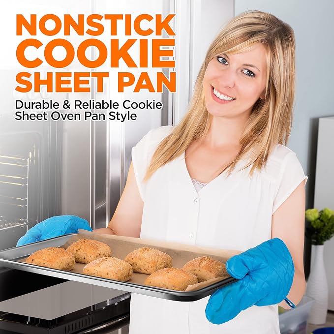 NutriChef Aluminum Baking Sheet w/ Cooling Rack - Thick & Durable Cookie Sheet Tray for Baking Pastries, Cookies, Bacon, & More - PFOS, PTFE, PFOA FREE, Dishwasher Safe (13" x 10")
