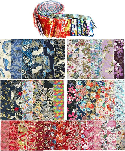 Heavyweight 100% Cotton Fabric Pack, 40 Pcs Japanese Style Precut Strips | 2.6x19.7 Inches for Quilting, Sewing & DIY Projects