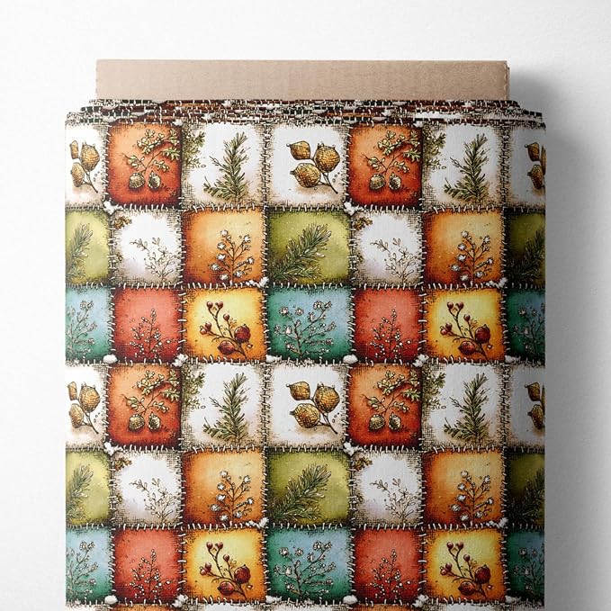 Autumn Forest Patchwork Cotton Fabric Panel – 61 × 36.6 Inches, 100% Cotton 140 GSM, Premium Turkish Printed Fabric for Quilting, Crafts & Home Decor