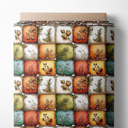 Autumn Forest Patchwork Cotton Fabric Panel – 61 × 36.6 Inches, 100% Cotton 140 GSM, Premium Turkish Printed Fabric for Quilting, Crafts & Home Decor