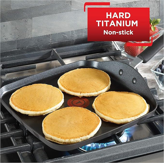 T-Fal Ultimate Hard Anodized Nonstick Griddle 10.25 Inch Oven Broiler Safe 400F Cookware, Pots and Pans, Dishwasher Safe Onyx