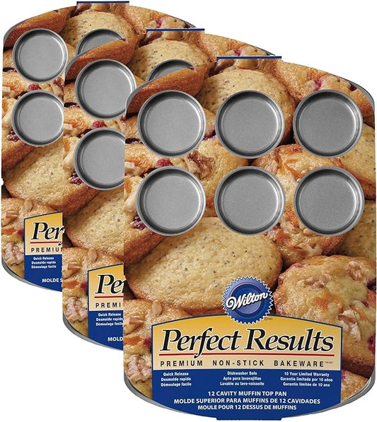 Wilton Perfect Results 12-Cavity Muffin Top Pan, Made without PFAS Non-Stick Bakeware, Scratch Resistant Baking Pan (Steel), the Must-Have Kitchen Essential. (Pack of 3)